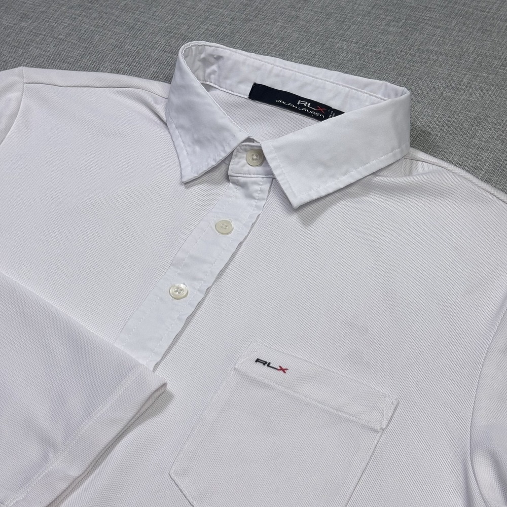 RLX Ralph Lauren Long Sleeve Golf Polo Shirt Mens M White Mesh Moisture Wicking
